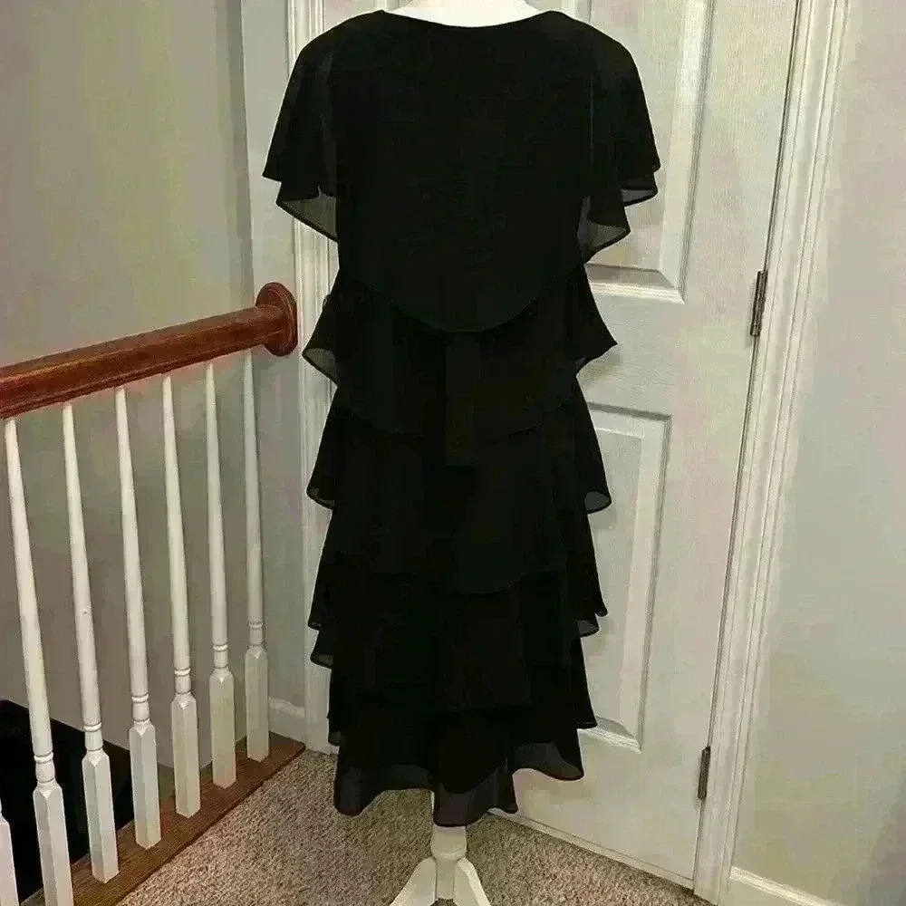 SCARLETT Black Tiered Ruffle Cocktail Dress Size 8 Polyester Stretch w/ Lining - Picture 7 of 11